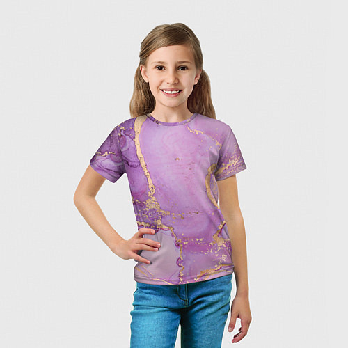 Детская футболка Сиреневые разводы краски / 3D-принт – фото 5