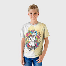 Футболка детская Hipster unicorn, цвет: 3D-принт — фото 2