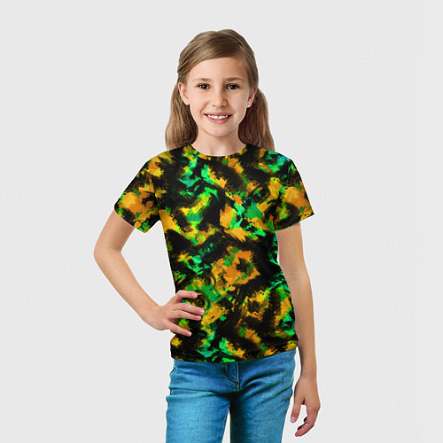 Детская футболка Абстрактный желто-зеленый узор / 3D-принт – фото 5