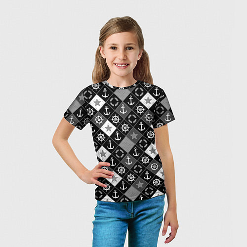 Детская футболка Черно-белый морской плед / 3D-принт – фото 5