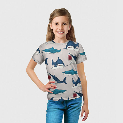 Детская футболка Кровожадные акулы паттерн / 3D-принт – фото 5