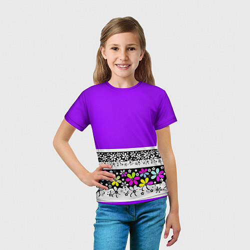 Детская футболка Яркий фиолетовый цветочный / 3D-принт – фото 5