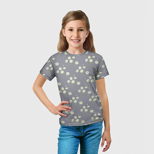 Детская футболка Ромашки на сером паттерн / 3D-принт – фото 5
