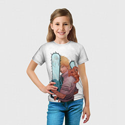Футболка детская Дэндзи, Почита и бензопила, цвет: 3D-принт — фото 2