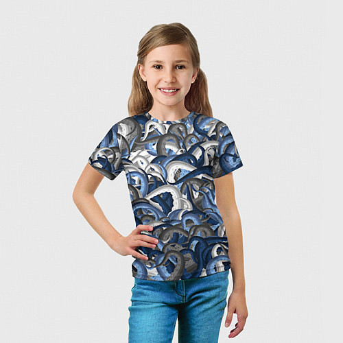 Детская футболка Синий камуфляж с щупальцами / 3D-принт – фото 5
