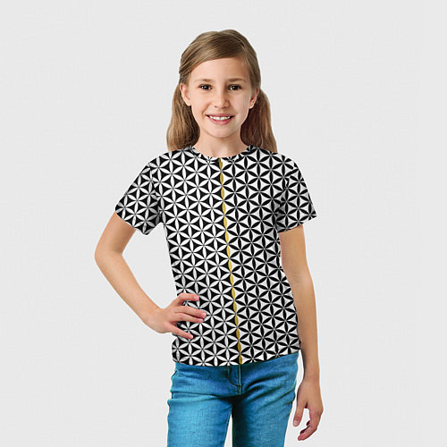 Детская футболка Цветок Жизни чёрно-белый / 3D-принт – фото 5