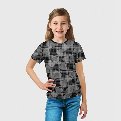 Детская футболка Черно-серый клетчатый узор / 3D-принт – фото 5