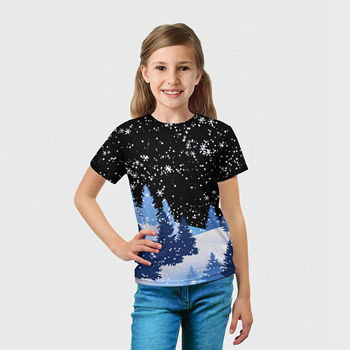 Детская футболка Снежная ночь в зимнем лесу / 3D-принт – фото 5