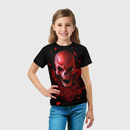 Детская футболка Красный череп в кровавых розах / 3D-принт – фото 5