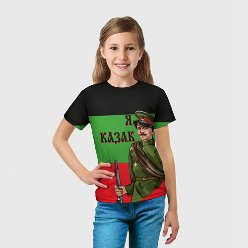 Детская футболка Казак ПМВ на фоне флага Терских Казаков / 3D-принт – фото 5
