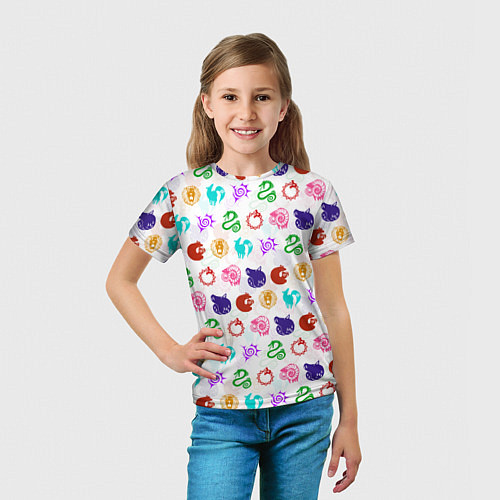 Детская футболка 7 СМЕРТНЫХ ГРЕХОВ ЦВЕТНОЙ ПАТТЕРН СИМВОЛЫ / 3D-принт – фото 5