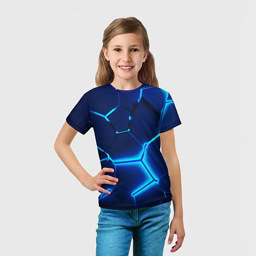 Детская футболка 3D ПЛИТЫ NEON STEEL НЕОНОВЫЕ ПЛИТЫ / 3D-принт – фото 5
