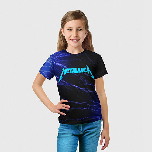 Детская футболка METALLICA BLUE FLASH МЕТАЛЛИКА СИНИЕ МОЛНИИ / 3D-принт – фото 5