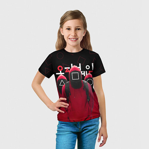 Детская футболка ИГРА В КАЛЬМАРА, СТРАЖИ ИГРЫ SQUID GAME / 3D-принт – фото 5