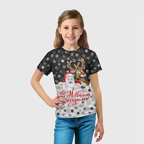 Детская футболка С Новым Годом дед мороз и олень / 3D-принт – фото 5