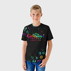 Футболка детская GENSHIN IMPACT NEON LOGO RAINBOW STYLE, ЭМБЛЕМЫ, цвет: 3D-принт — фото 2