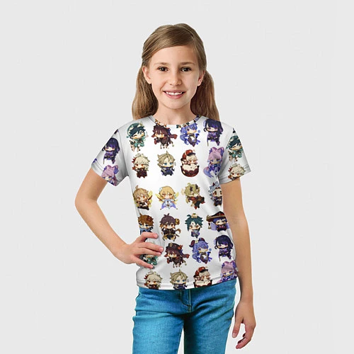 Детская футболка Все герои Геншин Импакта чиби паттерн / 3D-принт – фото 5