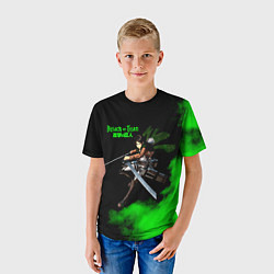 Футболка детская Атака титанов ядовитый зеленый дым Леви Аккерман, цвет: 3D-принт — фото 2