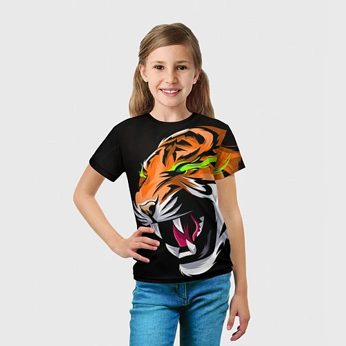 Детская футболка Тигр, с зелеными глазами / 3D-принт – фото 5