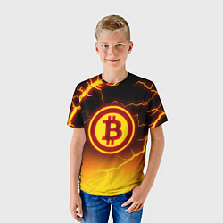 Футболка детская ОГНЕННЫЙ БИТКОИН HODL IT BITCOIN, цвет: 3D-принт — фото 2
