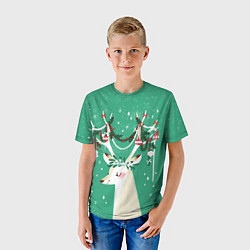 Футболка детская Олень Новый год, цвет: 3D-принт — фото 2