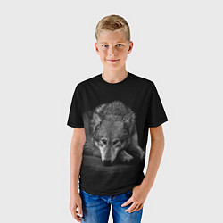 Футболка детская Волк, на черном фоне, цвет: 3D-принт — фото 2