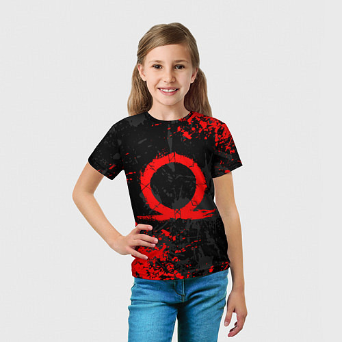 Детская футболка GOD OF WAR LOGO RED, БРЫЗГИ КРАСОК / 3D-принт – фото 5