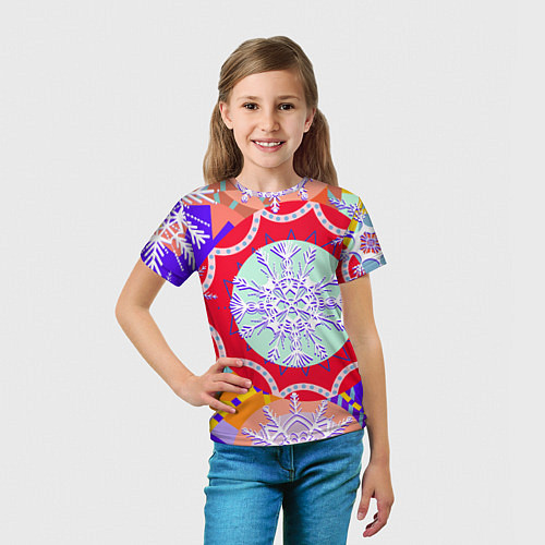 Детская футболка Яркий абстрактный зимний дизайн из снежинок / 3D-принт – фото 5