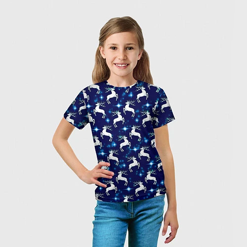 Детская футболка Новогодние олени и звезды / 3D-принт – фото 5
