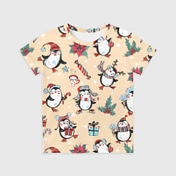 Футболка детская Пингвины новогодние, цвет: 3D-принт