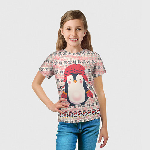 Детская футболка Милый пингвин в шапочке и варежках / 3D-принт – фото 5