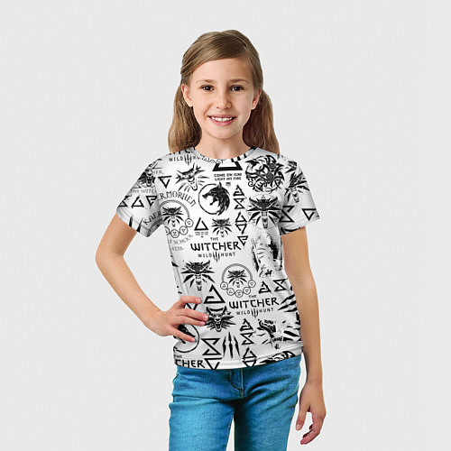 Детская футболка THE WITCHER LOGOBOMBING ЧЁРНО БЕЛЫЙ ВЕДЬМАК ПАТТЕР / 3D-принт – фото 5