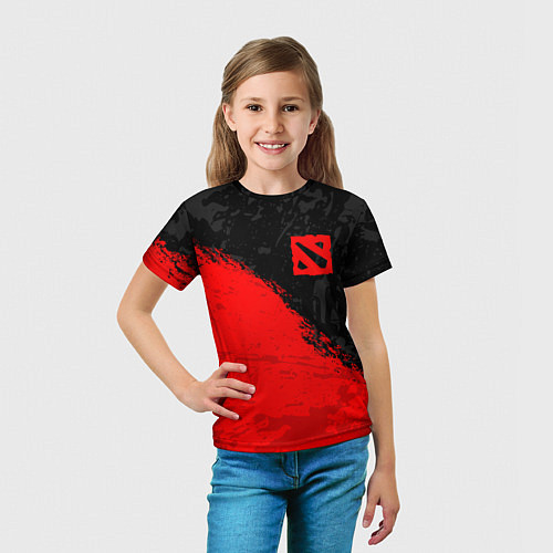 Детская футболка DOTA 2 RED LOGO, БРЫЗГИ КРАСОК / 3D-принт – фото 5