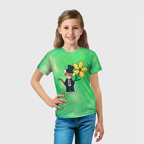 Детская футболка Тигр с цветком / 3D-принт – фото 5