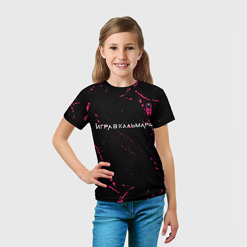 Детская футболка ИГРА В КАЛЬМАРА - ОХРАНА - Гранж / 3D-принт – фото 5