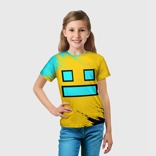 Детская футболка GEOMETRY DASH SMILE БРЫЗГИ КРАСОК / 3D-принт – фото 5