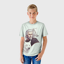 Футболка детская Ведьмак и белые волки, цвет: 3D-принт — фото 2