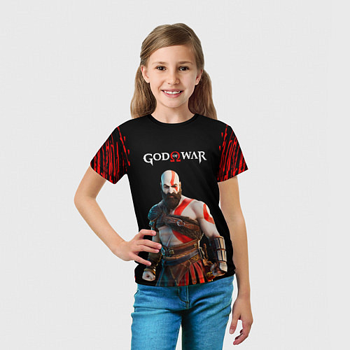 Детская футболка God of War красные разводы / 3D-принт – фото 5