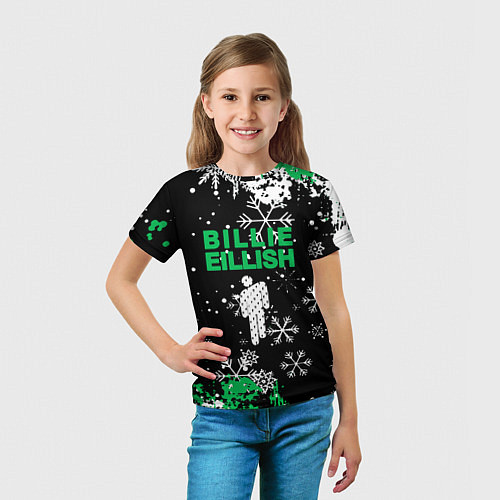 Детская футболка Billie eilish новый год снежинки / 3D-принт – фото 5