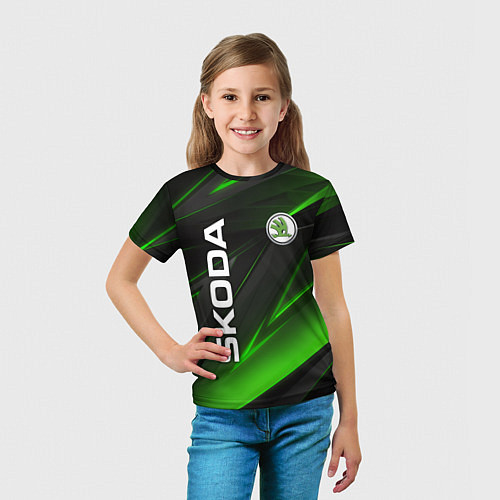 Детская футболка SKODA GEOMETRY STRIPES GREEN NEON / 3D-принт – фото 5