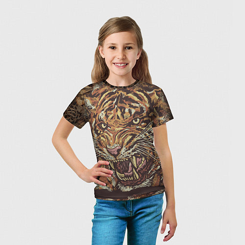 Детская футболка Хищный дикий тигр / 3D-принт – фото 5