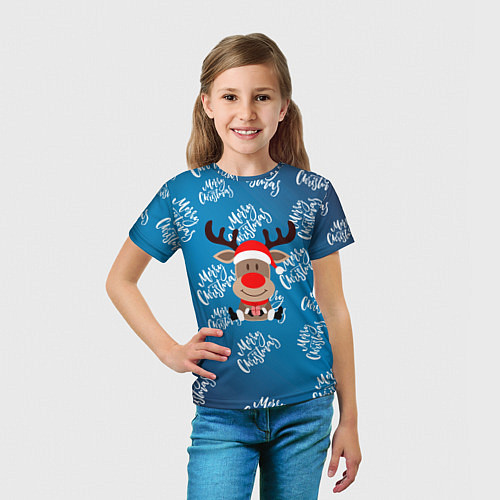 Детская футболка Merry Christmas Олень с подарком / 3D-принт – фото 5