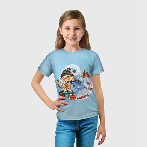 Детская футболка Акварельный КотэКлаус / 3D-принт – фото 5