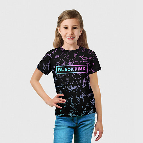 Детская футболка NEON BLACKPINK АВТОГРАФЫ / 3D-принт – фото 5