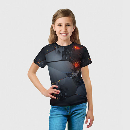 Детская футболка НЕОНОВЫЙ ВЗРЫВ ПЛИТЫ, ОБЛОМКИ NEON EXPLOSION / 3D-принт – фото 5