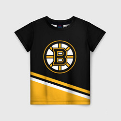 Футболка детская Бостон Брюинз, Boston Bruins Диагональные полосы, цвет: 3D-принт