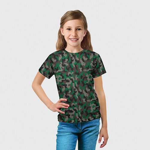 Детская футболка Зелёный Вязаный Камуфляж / 3D-принт – фото 5