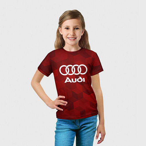 Детская футболка Ауди, Audi Красный фон / 3D-принт – фото 5