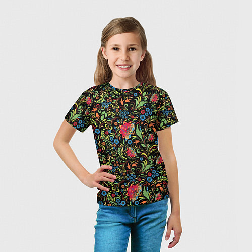 Детская футболка Цветочный Узор хохлома / 3D-принт – фото 5