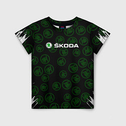 Футболка детская Skoda паттерн логотипов, цвет: 3D-принт